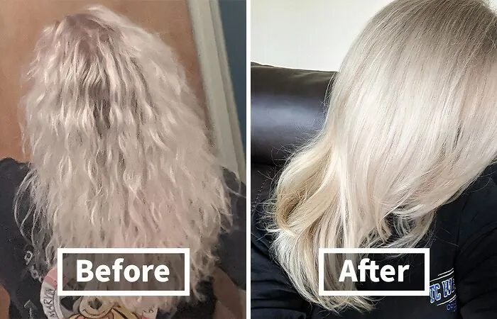 Before: Hair That's Feeling Fried, Damaged, And Lifeless After Years Of Heat Styling And Coloring <br><br> After:  <a Style="Display:inline;" Href="Https://Www.amazon.com/Dp/B07pw4mthv?psc=1&pf_rd_p=8c2f9165-8e93-42a1-8313-73d3809141a2&pf_rd_r=s9jz9n4wrkcmva3vx7kw&pd_rd_wg=l981q&pd_rd_w=owoxg&content-ID=amzn1.sym.8c2f9165-8e93-42a1-8313-73d3809141a2&pd_rd_r=d7bdcab1-Aff4-46b0-AC86-3bf61c55c406&s=beauty&sp_csd=d2lkz2v0tmftzt1zcf9kzxrhaww&linkcode=ll1&tag=bpbobcat-20&linkid=bee8f77e3266fbf3d4da54ee02f227d0&language=en_us&ref_=as_li_ss_tl" Target="_blank"><span Style="Font: Inherit; Color: #d74b1f;"> Olaplex No. 6 Bond Smoother</Span> Is The Hair Rehab Your Locks Have Been Craving, Repairing And Strengthening Strands For A Smooth, Frizz-Free Finish