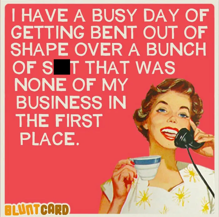 Relatable Bluntcards: Woman on phone about a busy day, dark humor with sarcasm.