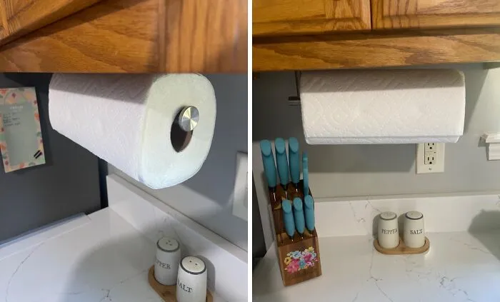 "Installed   <a style="display:inline;" href="https://www.amazon.com/Paper-Towel-Holders-Blcak-Towels-Rolls/dp/B08Y753659?crid=2VKSF2WOK8X55&dib=eyJ2IjoiMSJ9.1eKDZ4HeXnA04NEjqPA_1PPUx9UFgQe3V860OMrQ6BB2VMroPbXw4Zd_IwLxYqy53ES_Jtms5xgdvBVFCeNvRj3a10PXcNSWwrbGZY5C695fy3IM7X7tHH6uGrCmAByrJqFUCKG-9-5CKdpq5ZJ3HSpFhc1qf8zB83izpY0fjTJzzAsSii1PcpGBIiJ8AJ7j5zvBP_y0Tfk_waOhGcnoMRfPZ3TpIiC-DDQ_NZfwuq1VHTDDqP7viwcWnZbkXNwlcOG4zHXX96anigVqiZQy9MQ6b_6_gHdRlUws7eEU5iY.HrEcAd62nLLqvViRPCodoGeLHT2xf9TaZsNz5xCzosA&dib_tag=se&keywords=under%2Bcabinet%2Bpaper%2Btowel%2Bholder&qid=1723610009&sprefix=under%2Bcabinet%2Bpaper%2Caps%2C334&sr=8-1-spons&sp_csd=d2lkZ2V0TmFtZT1zcF9hdGY&smid=A12BXBQGQWBZBA&th=1&linkCode=ll1&tag=bpwombat-20&linkId=b67e504bac12501cfd74078b2f030628&language=en_US&ref_=as_li_ss_tl " target="_blank"><span Style="Font:inherit;color:#d74b1f;"> under cabinet paper towel holder</Span> that allows you to rip one-handed and also keeps you from pulling off more than you need." - <span Style="Font:inherit;color:#808080"> Heyhelloagostina</Span>
