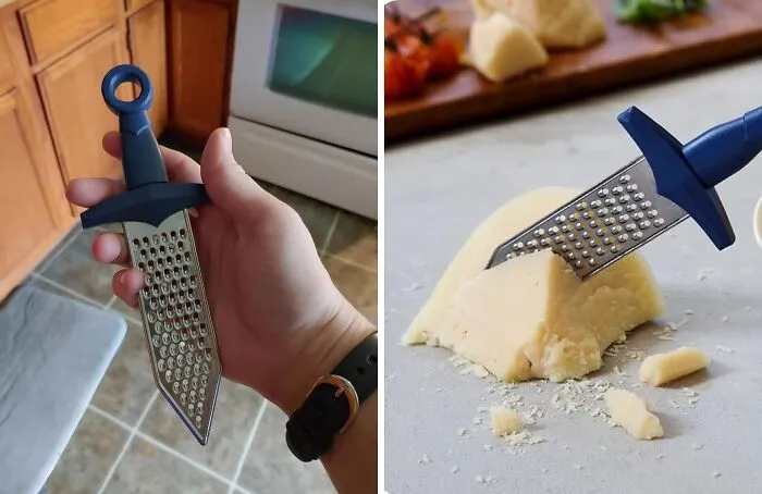 Cheese, Meet Your Match! This   <a Style="Display:inline;" Href="Https://Www.amazon.com/Dp/B074j425v7?asc_item-ID=amzn1.ideas.c5rdpiac5try&linkcode=ll1&tag=bpferret-20&linkid=41246d379d7138a7e7f1727278d31139&language=en_us&ref_=as_li_ss_tl " Target="_blank"><span Style="Font: Inherit; Color: #d74b1f;"> Stainless Steel Sword-Shaped Grating Utensil</Span> Will Slay Any Block Of Cheddar With Ease