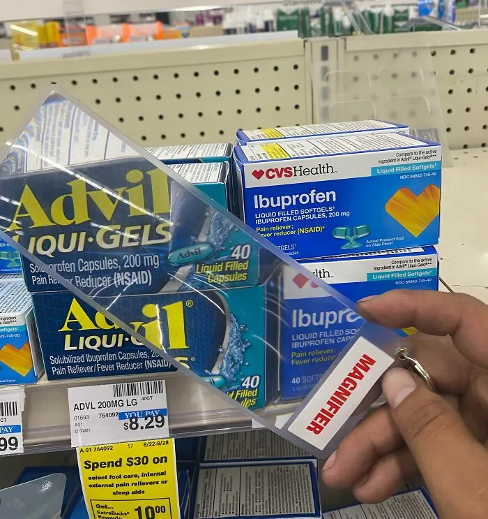 CVS Has Magnifying Glasses Throughout The Medicine Aisle So You Can Read What The Medicine Packaging Says