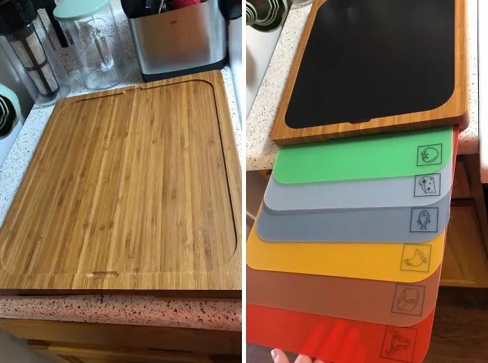 Forget About Cross-Contamination! This   <a Style="Display:inline;" Href="Https://Www.amazon.com/Dp/B08yk33477?asc_item-ID=amzn1.ideas.c5rdpiac5try&th=1&linkcode=ll1&tag=bpferret-20&linkid=13179a17f814c935ae70f0caee7cc314&language=en_us&ref_=as_li_ss_tl " Target="_blank"><span Style="Font: Inherit; Color: #d74b1f;"> Bamboo Cutting Board With Color-Coded Mats</Span> Keeps Your Raw Chicken And Veggies Separate, So You Can Avoid Any Unexpected Food Poisoning Surprises