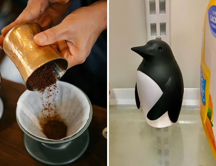 Leftover coffee grounds can absorb unwanted odors and leave your fridge smelling delightful. Simply place them in an open container on a shelf. Or, for a more whimsical approach, try the <a style="display:inline;" href="https://www.amazon.com/Refrigerator-Deodorizer-Remover-Reusable-Purifier/dp/B01N2Z83DI?crid=9F8RUR7SFH7A&dib=eyJ2IjoiMSJ9.mDY4fIZsoHOFxTr6Q_V6Ub9fGUfc1BY_4QMaqbFCllHDRvOwhU8w65sKLRRdl4FxL1Kck1ePUJcIpwCxoheQgXlFfG5A5BsaCrZBIiC_W8i2CXlV3_8fGIBfcpxzT58UAK8UQQay2okys23CjIs8SKy6jZBO6nlphs0QyCRRMM-SWzBePfwgxV7WElFh7KAGGGzmoyBTKcuIaNFtdMhMQQPcCgjlYKJ-iECELc7ecM0.BlmrWhJv-u04-lz2hyyRxudIZd7HAdlkz15TMSxgGiY&dib_tag=se&keywords=fridge+deodorizer&qid=1724312891&sprefix=fridge+deo%2Caps%2C212&sr=8-7-spons&sp_csd=d2lkZ2V0TmFtZT1zcF9tdGY&psc=1&linkCode=ll1&tag=bpwhale-20&linkId=9c768e449863c9314e807ecc59da4cc4&language=en_US&ref_=as_li_ss_tl " target="_blank"><span style="font: inherit; color: #d74b1f;">Cute Chill Bill Refrigerator Deodorizer</span>. This adorable penguin-shaped container holds baking soda, effectively neutralizing odors while adding a touch of personality to your fridge.