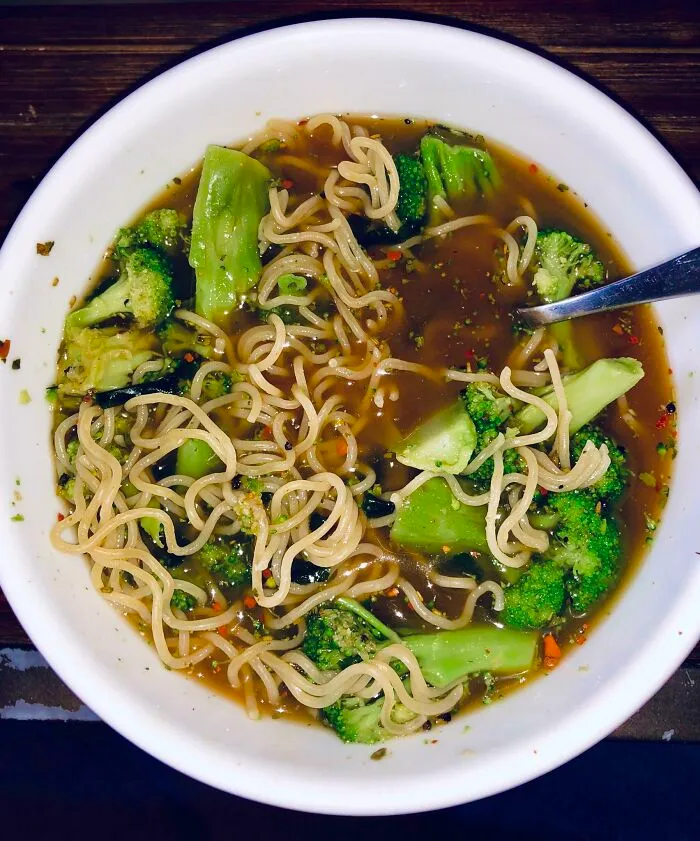 How To Get More Volume For Your Ramen Noodles: Add A Few Cups Of Frozen Veggies. 320 Calories For The Whole Bowl!