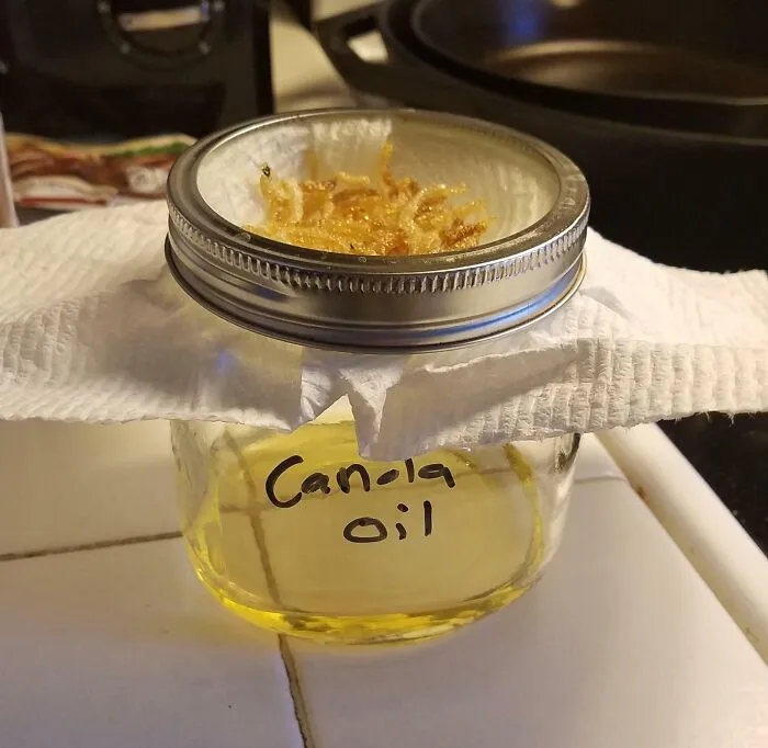 It's Sad That It Takes Desperate Times For Me To Not Just Waste Cooking Oil. This Method Of Filtering Cooking Oil Brought To You By My Gram. I Used To Laugh At All The Stuff She Reused. Thanks Gram