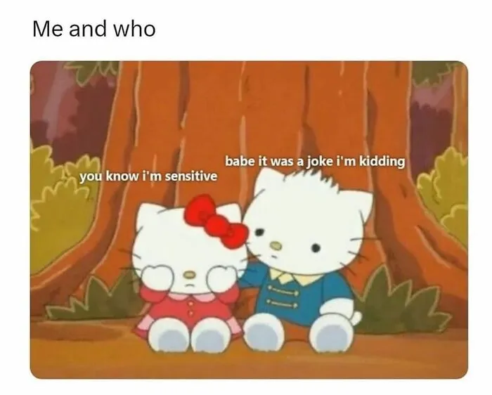 Hello Kitty characters in sensitive relationship meme