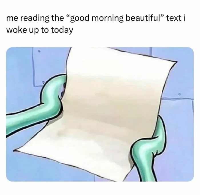 Funny relationship meme about reading a good morning text in bed