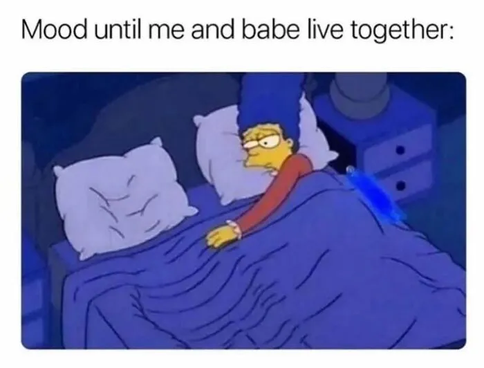 Meme depicting tired mood before living together with partner from the Simpsons