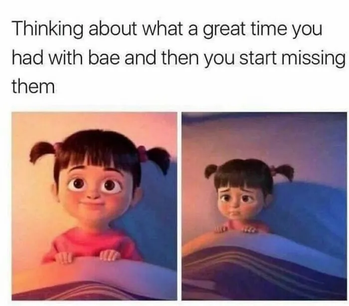 Child looking happy then sad missing partner after great time together relationship meme