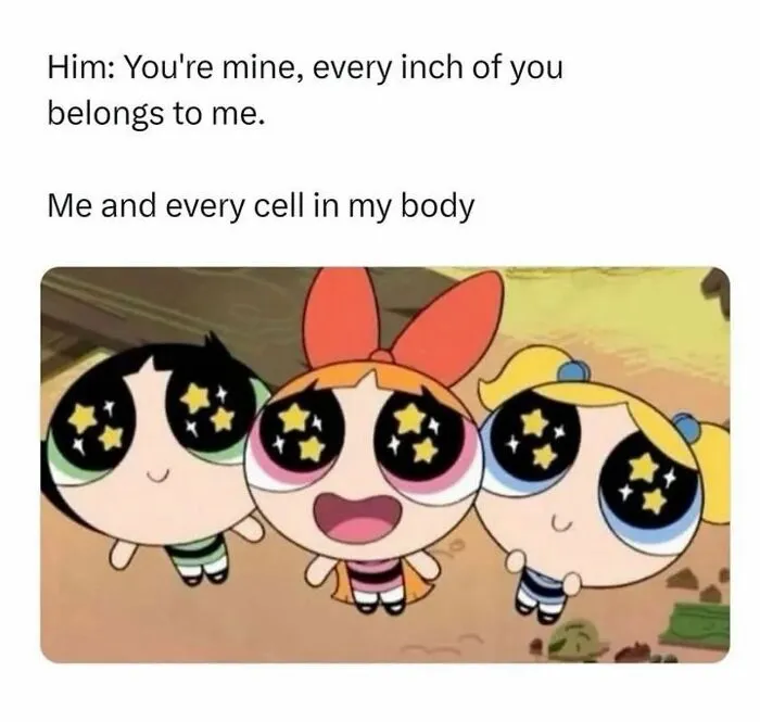 Powerpuff Girls starry-eyed representing love and affection in relationship meme