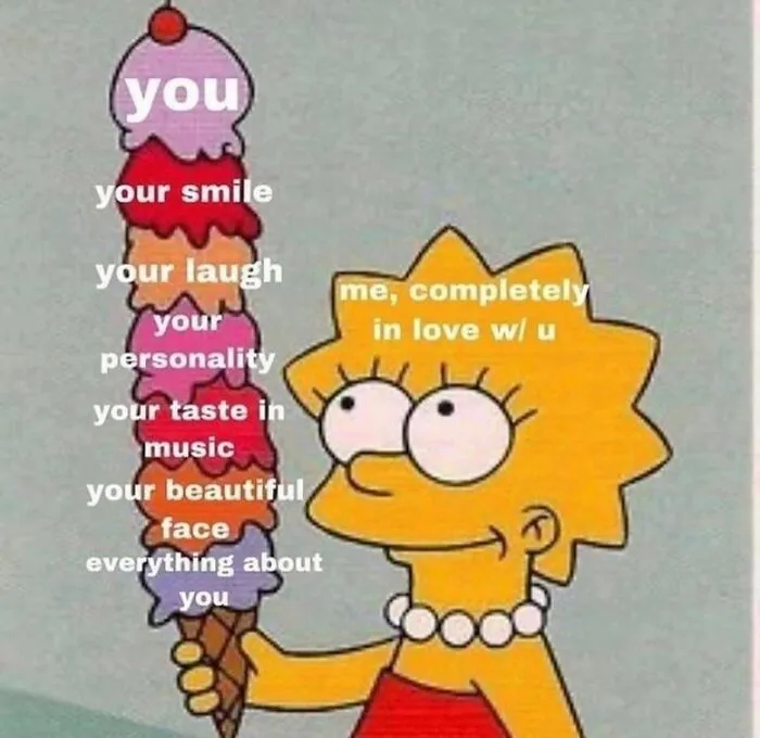 Simpsons meme with Lisa holding large ice cream showing love