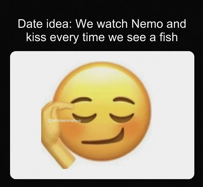 Wholesome emoji meme about watching Nemo on romantic date