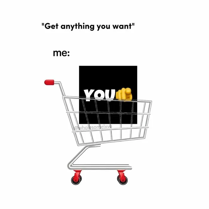 Relationship meme showing shopping cart with you emoji to get anything you want
