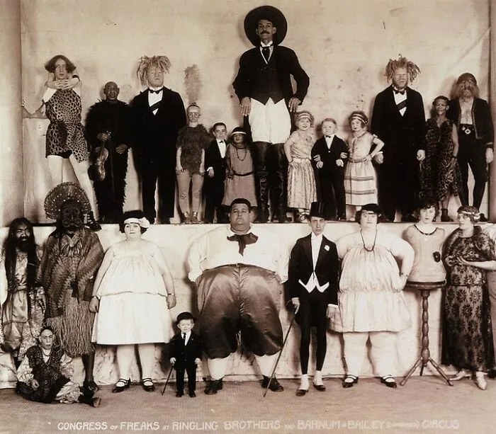 Ringling Brothers' "Congress Of Freaks" Poses For A Photo In 1931, Including Frank Lentini "The Three-Legged Man" And George And Willie Muse "The Men From Mars."