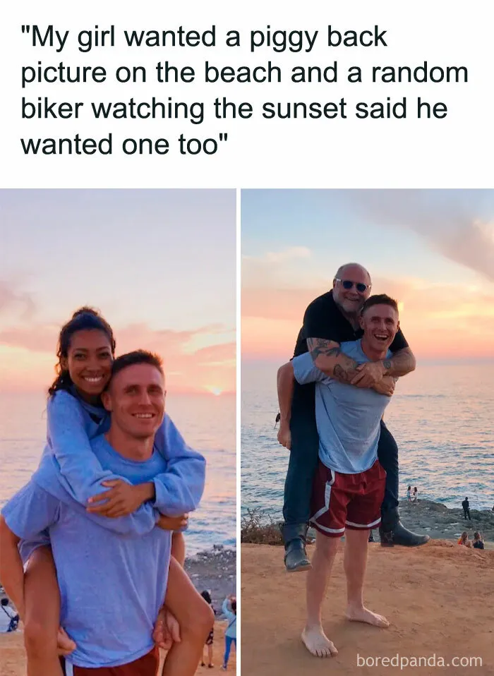 “When a Random Biker Crashes Your Cute Couple Photo”