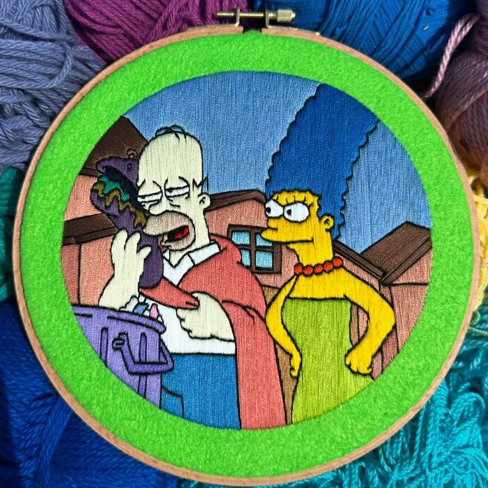 Artist's 44 Embroidered Scenes From The Simpsons That Take 10 To 30 Hours Each To Make (New Pics)	