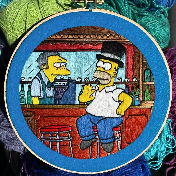 Artist's 44 Embroidered Scenes From The Simpsons That Take 10 To 30 Hours Each To Make (New Pics)	