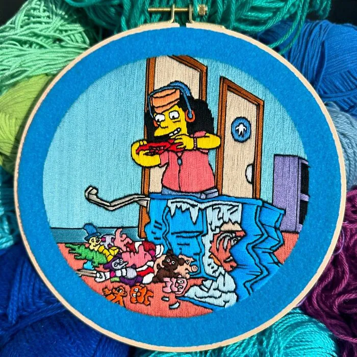 Artist's 44 Embroidered Scenes From The Simpsons That Take 10 To 30 Hours Each To Make (New Pics)	