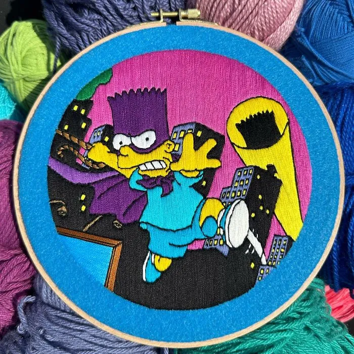 Artist's 44 Embroidered Scenes From The Simpsons That Take 10 To 30 Hours Each To Make (New Pics)	