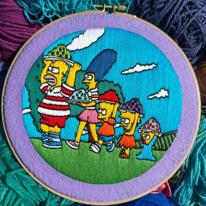 Artist's 44 Embroidered Scenes From The Simpsons That Take 10 To 30 Hours Each To Make (New Pics)	
