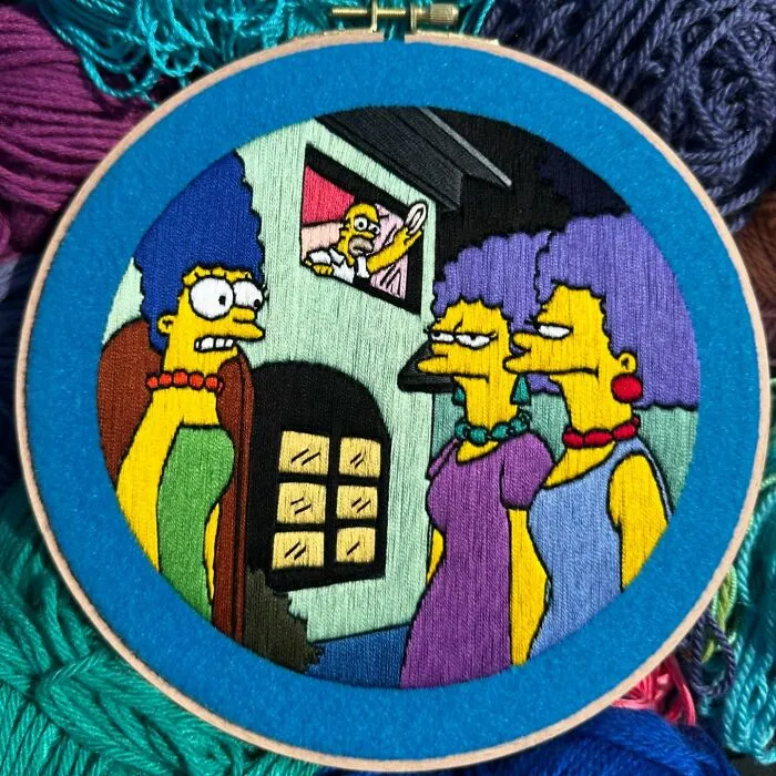 Artist's 44 Embroidered Scenes From The Simpsons That Take 10 To 30 Hours Each To Make (New Pics)	