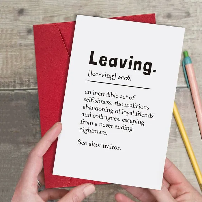 So Long, Farewell, Auf Wiedersehen, Goodbye! This   <a Style="Display:inline;" Href="Https://Www.amazon.com/Dp/B09x9bnjwb?ascsubtag=%5bartid%7c10049.g.37146715%5bsrc%7c%5bch%7c%5blt%7c%5bpid%7c6d9ad736-4b21-4d4e-Afb7-35aeadf2a62f%5baxid%7ce664b391-5015-4fc1-9998-D84c67d65206&th=1&linkcode=ll1&tag=bpgecko-20&linkid=5a05792006b922054e80e77107edbb02&language=en_us&ref_=as_li_ss_tl " Target="_blank"><span Style="Font: Inherit; Color: #d74b1f;"> Leaving Definition Card</Span> Says It All (With A Touch Of Humor)