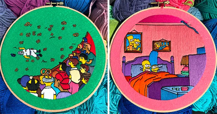 Artist's 44 Embroidered Scenes From The Simpsons That Take 10 To 30 Hours Each To Make (New Pics)	