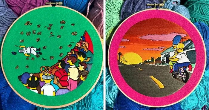 Artist's 44 Embroidered Scenes From The Simpsons That Take 10 To 30 Hours Each To Make (New Pics)	