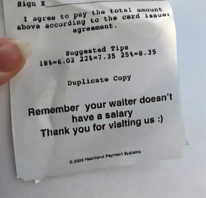 Your Waitress Doesn't Have A Salary