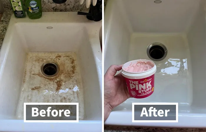 Don't Let Stubborn Stains Get You Down, This <a Style="Display:inline;" Href=" Https://Www.amazon.com/Pink-Stuff-Miracle-Purpose-Cleaner/Dp/B00du5sriy?ie=utf8&linkcode=ll1&tag=bpbison-20&linkid=41ea0df01bb201d855aeccdda298d7b2&language=en_us&ref_=as_li_ss_tl" Target="_blank"><span Style="Font: Inherit; Color: #d74b1f;"> Pink Stuff</Span> Will Banish Them With A Gentle Touch (And A Pretty Pink Hue!)
