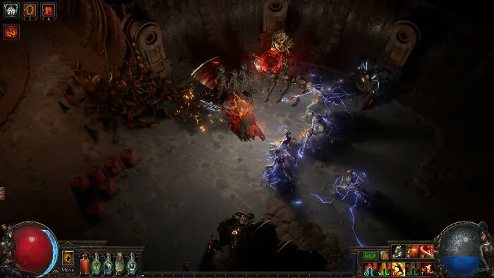 Gameplay scene from a popular action RPG showing intense combat with spells and summoned creatures, illustrating top favorite games.