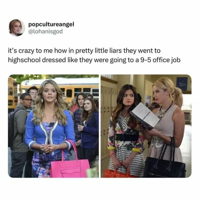 Netflix meme showing characters dressed for high school like they're attending a 9-5 office job.