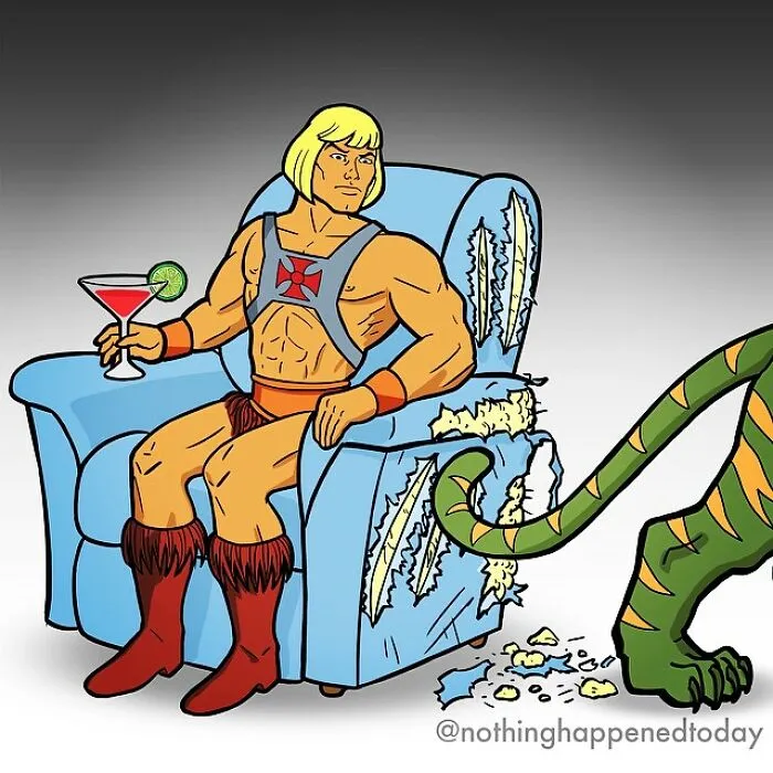 13 Hilarious Illustrations Of He-Man’s Everyday Life With His Battle Cat By Ed Harrington
