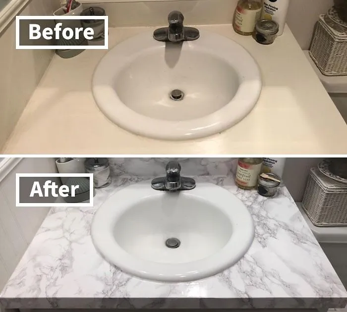 From Drab To Fab In Minutes! This <a Style="Display:inline;" Href="Https://Www.amazon.com/Dc-Fix-346-0306-Decorative-Self-Adhesive/Dp/B00504qxm0?ie=utf8&linkcode=ll1&tag=bpdove-20&linkid=047884070bd2b610b33077b19a1f1bde&language=en_us&ref_=as_li_ss_tl" Target="_blank"><span Style="Font: Inherit; Color: #d74b1f;"> Self-Adhesive Film</Span> Will Give Your Countertops A Marble Makeover Worthy Of A Palace
