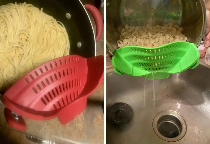 This <a Style="Display:inline;" Href="Https://Www.amazon.com/Blue-Adjustable-Silicone-Clip-Strainer/Dp/B018w9jii0?th=1&linkcode=ll1&tag=bpbison-20&linkid=51ba353a4316144c905c8c51f80175d0&language=en_us&ref_=as_li_ss_tl" Target="_blank"><span Style="Font: Inherit; Color: #d74b1f;"> Clip-On Pasta Strainer</Span> Will Have You Saying "Pasta La Vista, Baby" To Messy Draining And Burnt Fingers