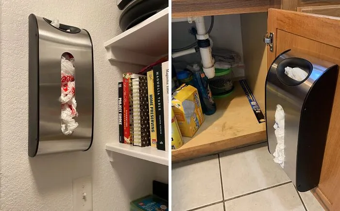 Plastic Bags Taking Over Your Kitchen Like A Scene From "Hoarders"? This <a Style="Display:inline;" Href="Https://Www.amazon.com/Dp/B007zf638g?ascsubtag=7604841%2c31%2c34%2cd%2c0%2c0%2c0%2c900%3a2%3b974%3a1%3b1125%3a2%3b1338%3a1%2c42637184%2c0%2c0%2cbf&btn_ref=srctok-Fc2ccef991fe4614&th=1&linkcode=ll1&tag=bphippopotamus-20&linkid=fd2ec3f7950f77e06e958988541895f9&language=en_us&ref_=as_li_ss_tl" Target="_blank"><span Style="Font: Inherit; Color: #d74b1f;"> Wall Mount Grocery Bag Dispenser</Span> Will Bring Order To The Chaos And Free Up Some Valuable Drawer Space