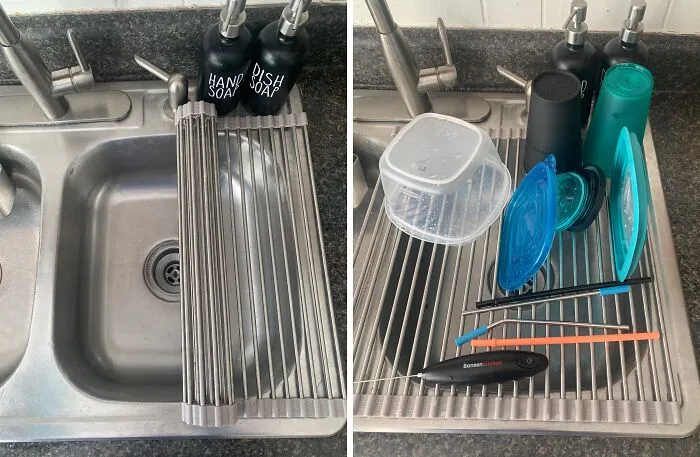 Don't Let A Small Kitchen Cramp Your Cooking Style. This <a Style="Display:inline;" Href="Https://Www.amazon.com/Dp/B0173gpla2?ascsubtag=5862767%2c1%2c36%2cd%2c0%2c0%2c0%2c900%3a2%3b974%3a3%3b1125%3a3%3b1338%3a1%2c16359007%2c0%2c0%2c0&btn_ref=srctok-Ecc0a83364b76a1f&th=1&linkcode=ll1&tag=bphippopotamus-20&linkid=47175fad99d41cef3ed1a8ea9ff60ff2&language=en_us&ref_=as_li_ss_tl" Target="_blank"><span Style="Font: Inherit; Color: #d74b1f;"> Kitchen Roll-Up Drying Rack</Span> Is The Multi-Tasking Marvel That'll Keep Your Dishes Dry And Your Counters Clutter-Free
