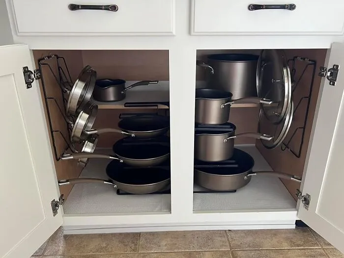 Say Goodbye To The 'Where's That Darn Frying Pan?' Game. This   <a Style="Display:inline;" Href="Https://Www.amazon.com/Mudeela-Organizer-Cabinet-Adjustable-Organization/Dp/B0b7wdj95s?ie=utf8&th=1&linkcode=ll1&tag=bpmonkey-20&linkid=97c9f16de53575ccc30639b0921e813e&language=en_us&ref_=as_li_ss_tl " Target="_blank"><span Style="Font: Inherit; Color: #d74b1f;"> 8-Tier Heavy Duty Rack</Span> Will Have Your Cookware Lined Up Like Soldiers