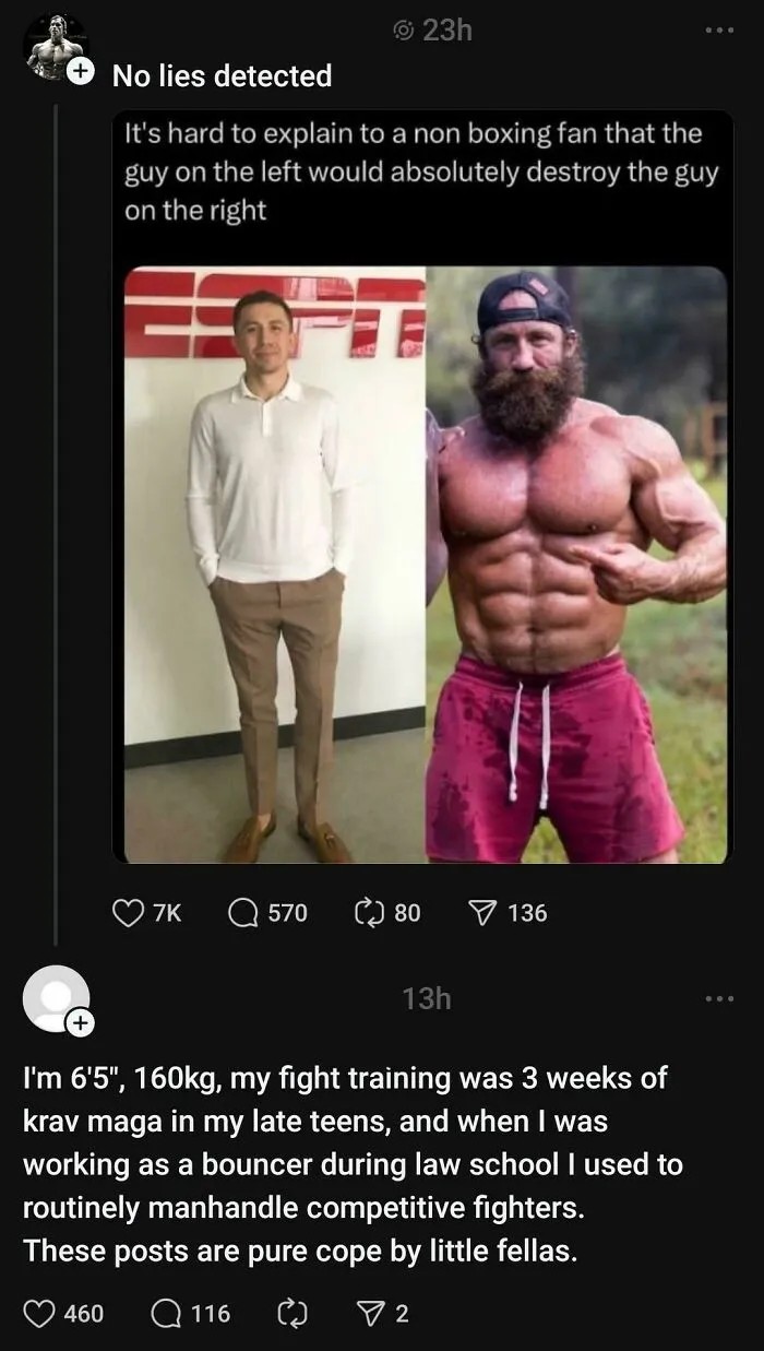 Comparison of lean man and muscular bearded man in tough guys meme