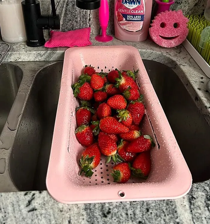 Tired Of Chasing Rogue Vegetables Down The Drain? This <a Style="Display:inline;" Href="Https://Www.amazon.com/Blue-Ginkgos-Colander-Strainer-Basket/Dp/B087rqcqqz?ie=utf8&th=1&linkcode=ll1&tag=bpseahorse-20&linkid=34f3419549a5548b762a67d8cd45bdb8&language=en_us&ref_=as_li_ss_tl" Target="_blank"><span Style="Font: Inherit; Color: #d74b1f;"> Over The Sink Colander</Span> Will Catch Every Last Pea (And Maybe Even A Few Stray Noodles)