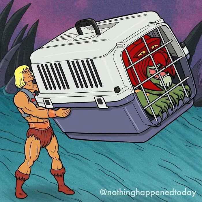 13 Hilarious Illustrations Of He-Man’s Everyday Life With His Battle Cat By Ed Harrington