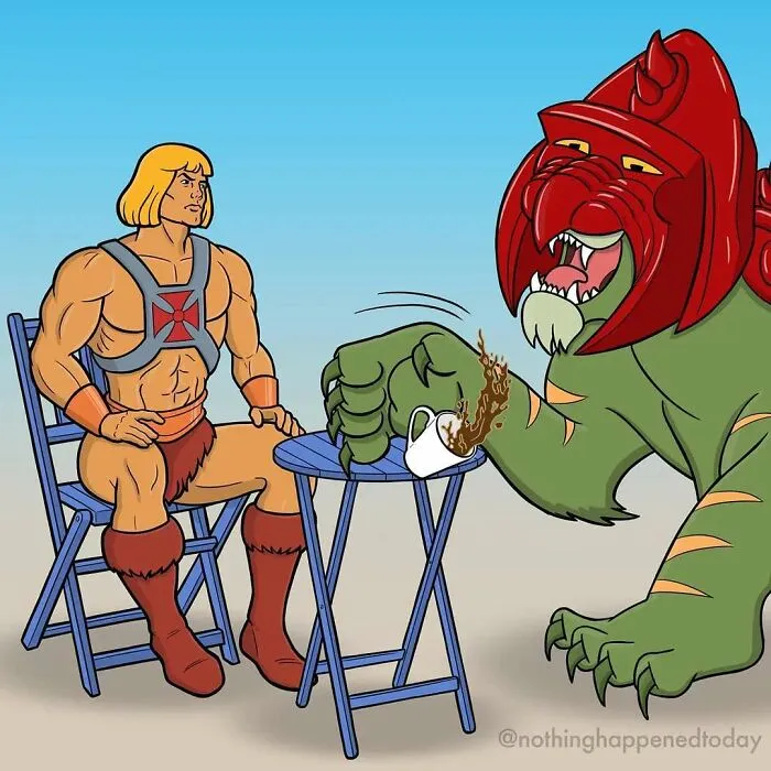 13 Hilarious Illustrations Of He-Man’s Everyday Life With His Battle Cat By Ed Harrington