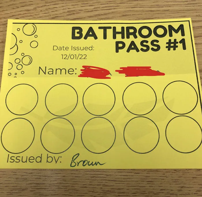Bathroom Passes. Each Circle Represents One Pass. We Get One Of These Papers Per Semester. To Get More, We Have To Arrange An Appointment With The Administration