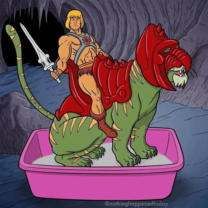 13 Hilarious Illustrations Of He-Man’s Everyday Life With His Battle Cat By Ed Harrington