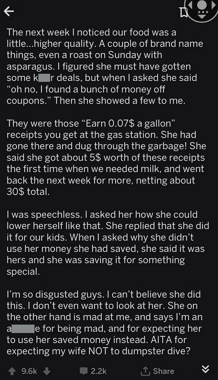 Husband Who Is Struggling To Make Ends Meet Gets Mad At His Wife For"Lowering Herself" Because She Found Coupons In The Trash To Feed Her Kids