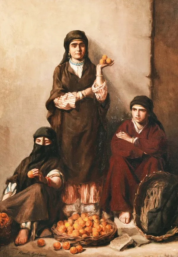 01 Painting By Orientalist Artists, Amelia Goddard's The Orange Sellers,  With Footnotes, #96
