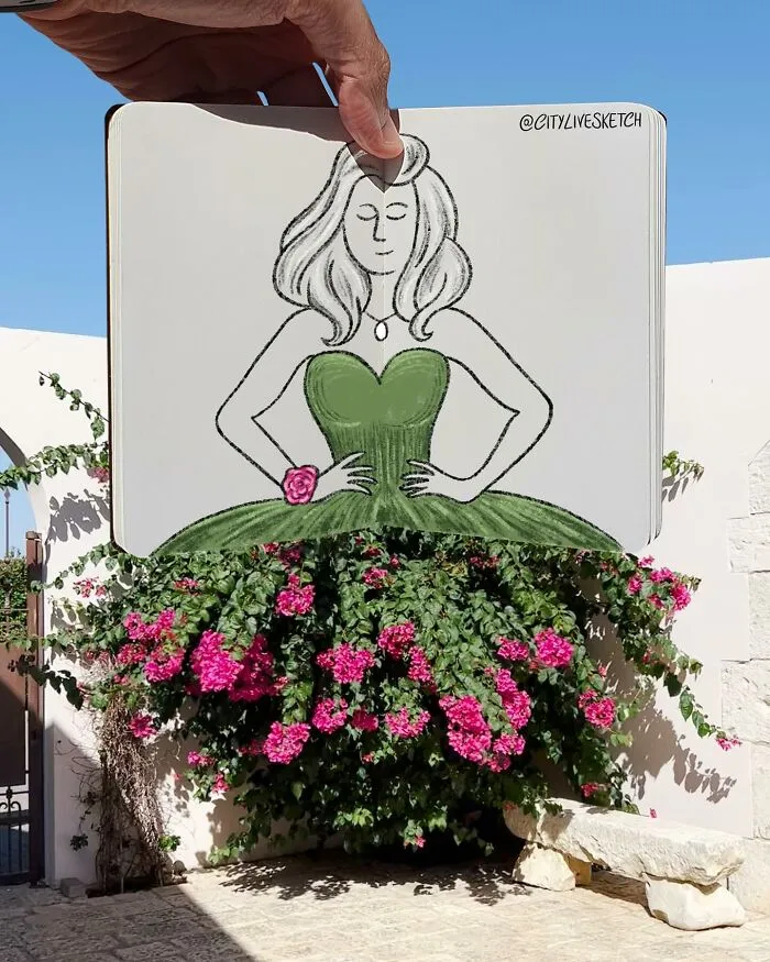 Artist Transforms Reality Into Art With These Mind-Bending Sketch-Photo Combinations (43 New Pics)