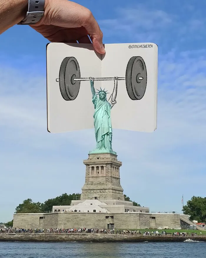 Artist Transforms Reality Into Art With These Mind-Bending Sketch-Photo Combinations (43 New Pics)
