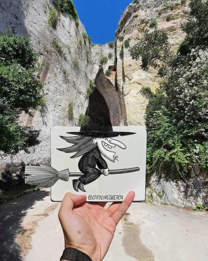 Artist Transforms Reality Into Art With These Mind-Bending Sketch-Photo Combinations (43 New Pics)