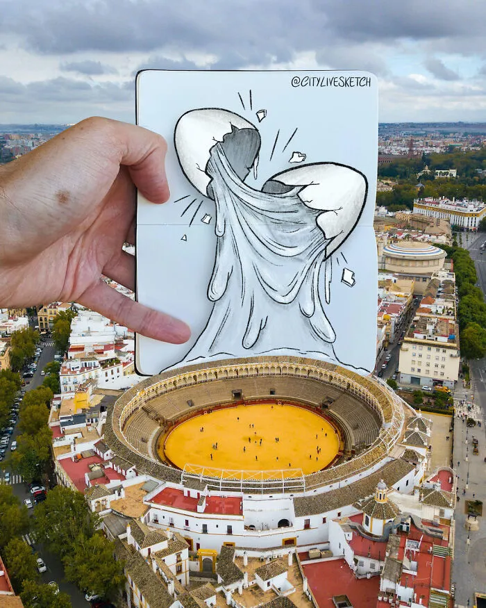 Artist Transforms Reality Into Art With These Mind-Bending Sketch-Photo Combinations (43 New Pics)